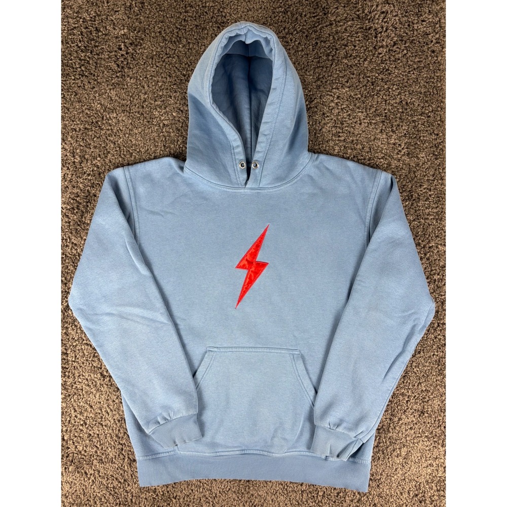 Bruce Bolt Texas USA Mens Large Light Blue Lightning Bolt Logo Hoodie Sweatshirt
